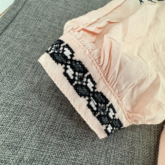 Venus Peachy Pink Top Embroidered Long Sleeve Boho Loose Fit Pleated Small - Picture 3 of 16